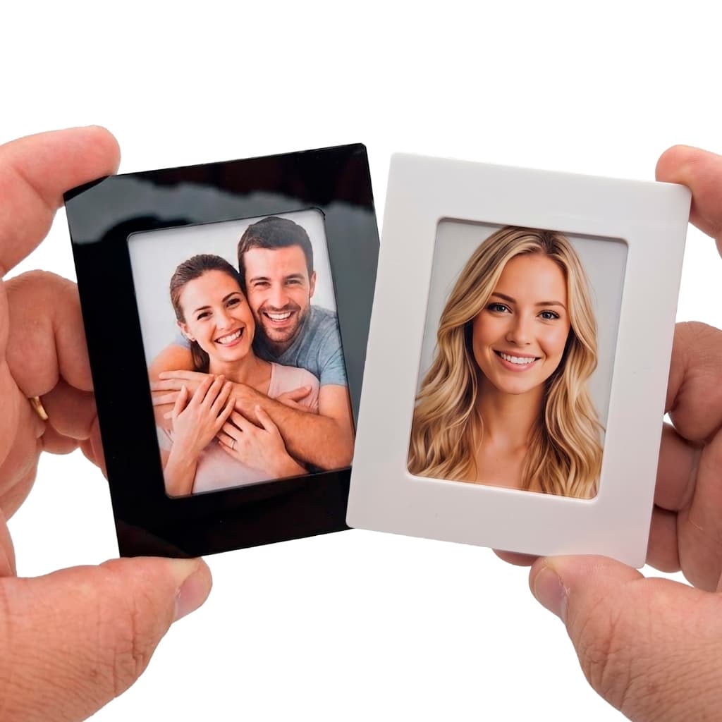 Mini porta retrato para foto 5x7 acrílico brilhante canto arredondado cores diversas