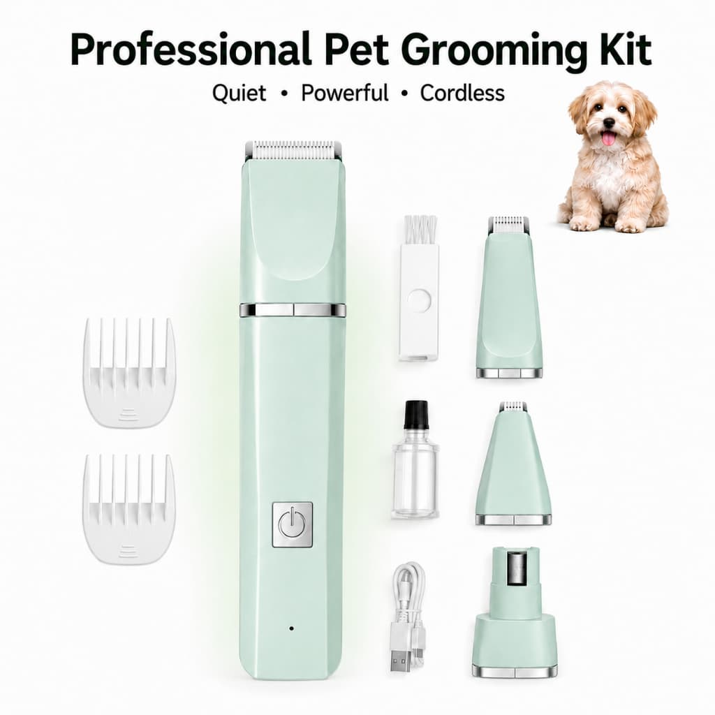 Kit Máquina de Tosa Pet 6 em 1 Sem Fio Recarregável USB 5 Velocidades Baixo Ruído Aparador para Cães e Gatos