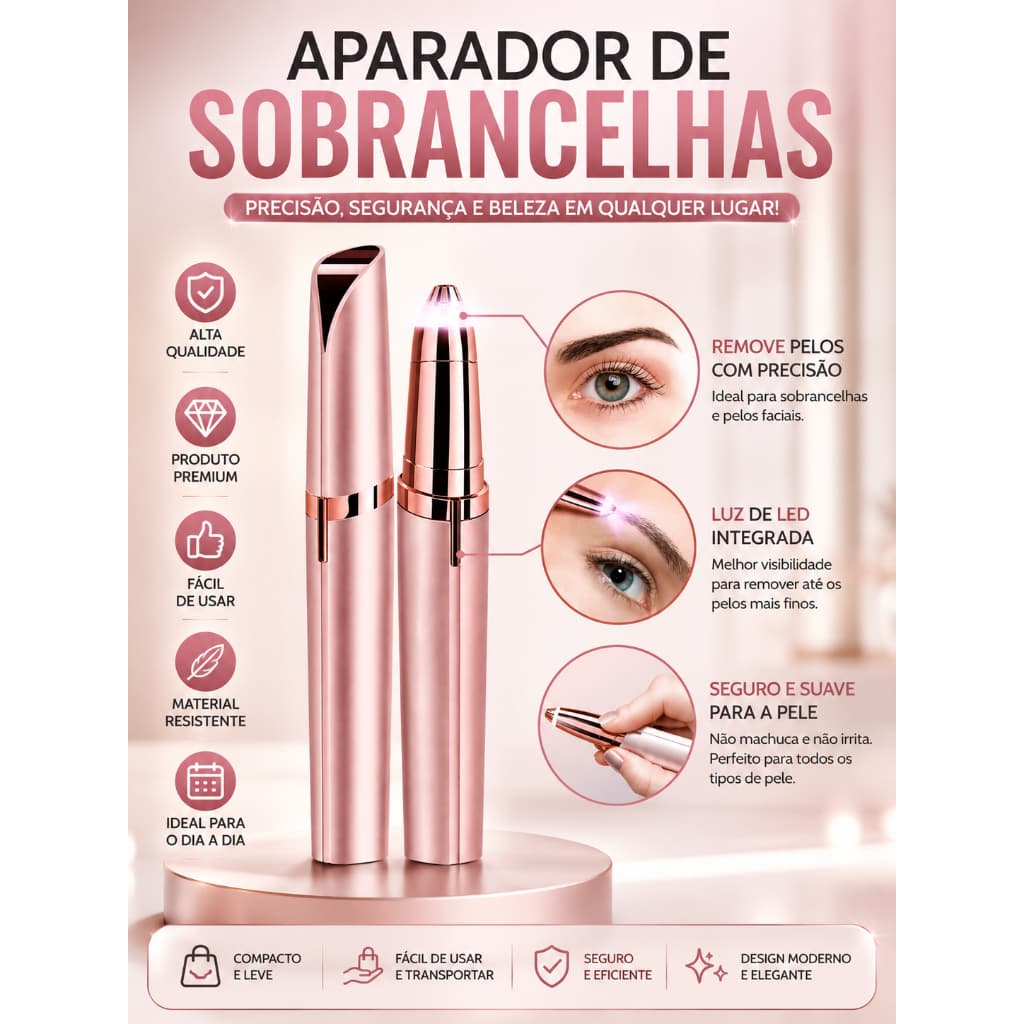 Caneta Depiladora Sobrancelha + Depilador de Rosto Buço Facial Indolor Batom Portátil