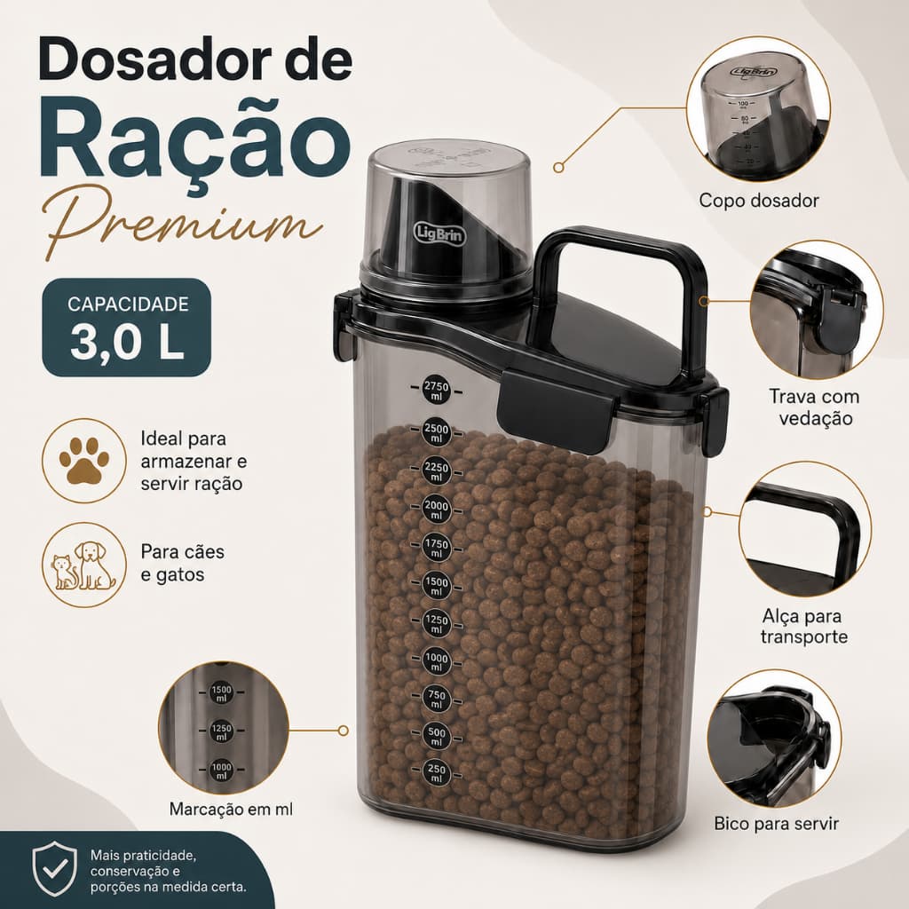 Porta Ração Para Cachorro E Gato Pet Ultra Resistente Vedação Completa