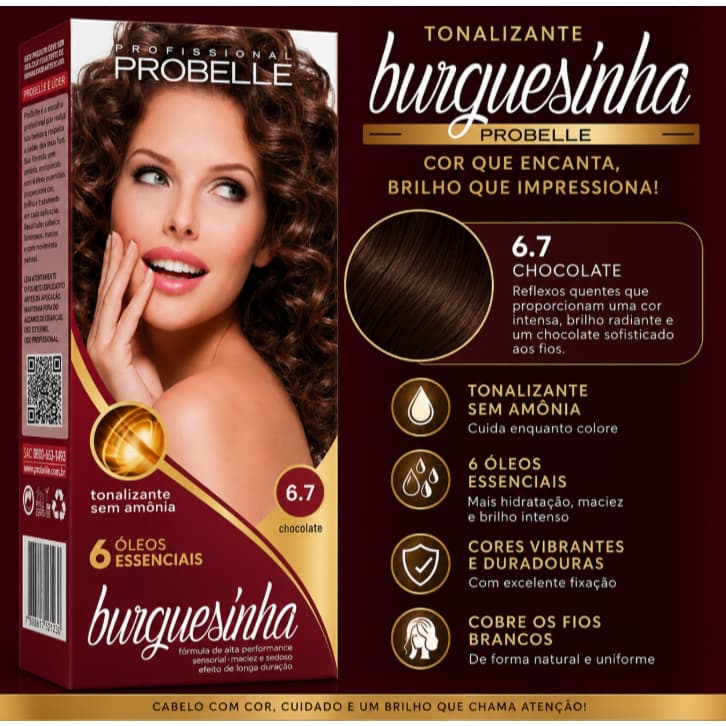 Tonalizante Sem Amônia Burguesinha Probelle 6.7 Chocolate