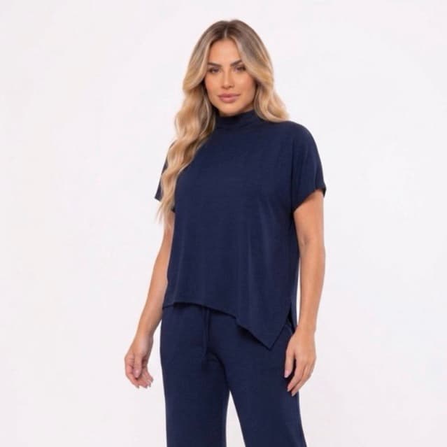 Conjunto Feminino Longo Moletinho Blusa Gola Alta Calça Pantalona