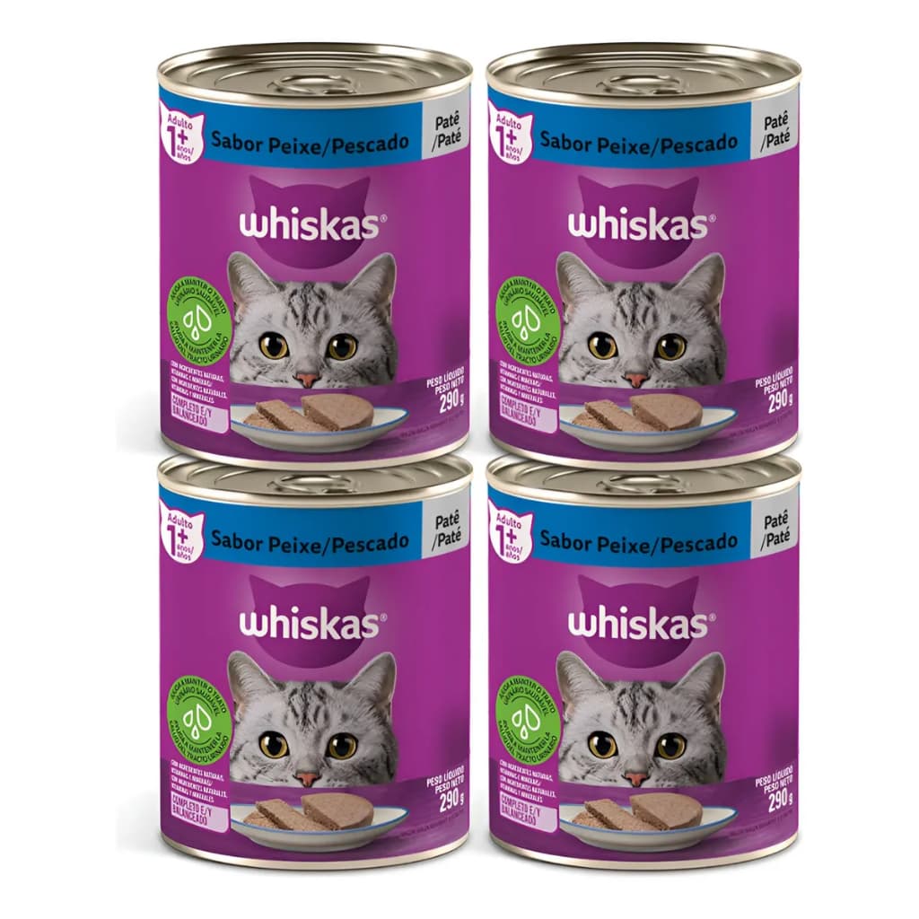 Kit 4 Latas Whiskas Patê Peixe para Gatos Adultos 290g Ração Úmida