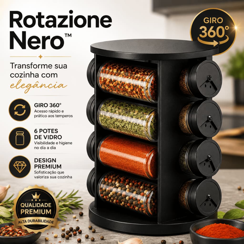 Porta Temperos Giratório 360° 6 Potes de Vidro Porta Condimentos Organizador de Cozinha