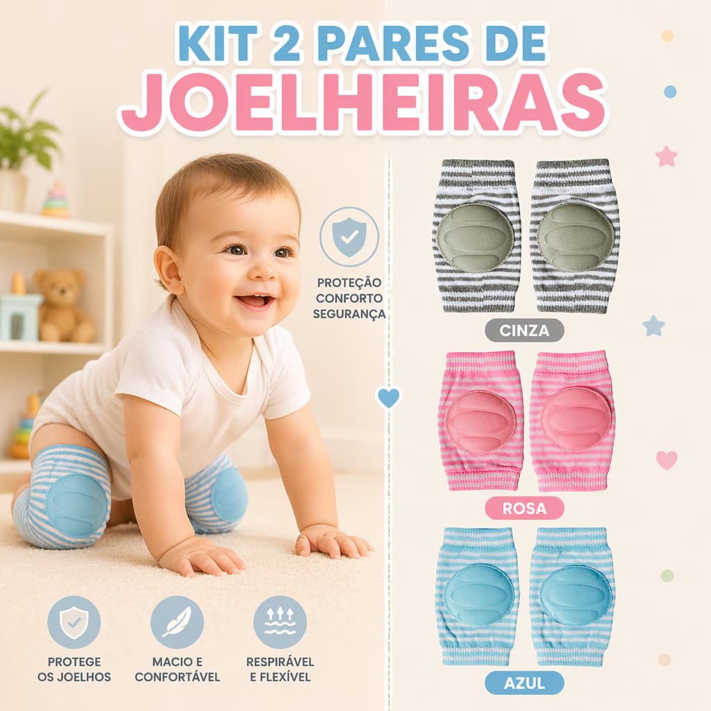 Kit Joelheira Bebe 2 Pares Engatinhar com PAD Proteção Infantil Segurança
