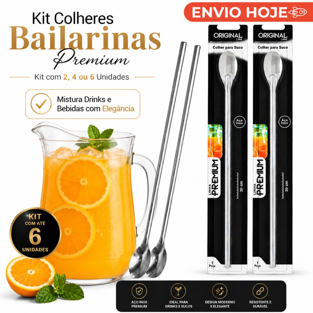 Kit 2 4 6 Colheres Bailarinas 30CM - Utensílio de uso domésticos para Bebidas