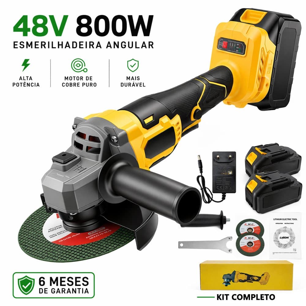 MOHOR Esmerilhadeira Angular Sem Fio 48V 800W Com 2 Baterias Kit Completo Ferramenta Elétrica Profissional