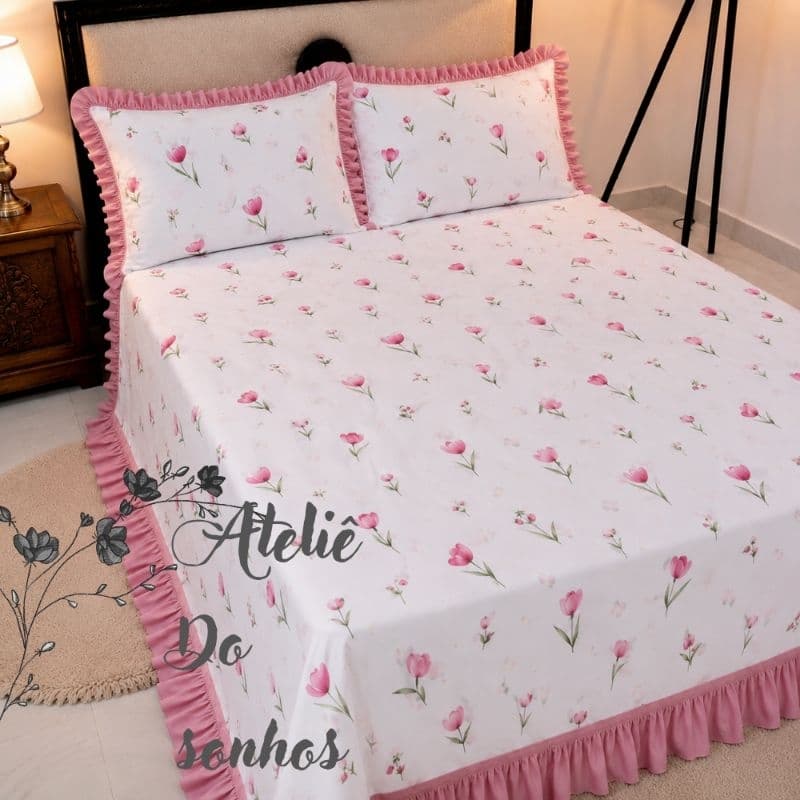 KIT Lençol de Babado Luma CASAL PADRÃO Lençol Sem Elástico LINDA LUXO ENXOVAL PARA QUARTOcom Babadinhos