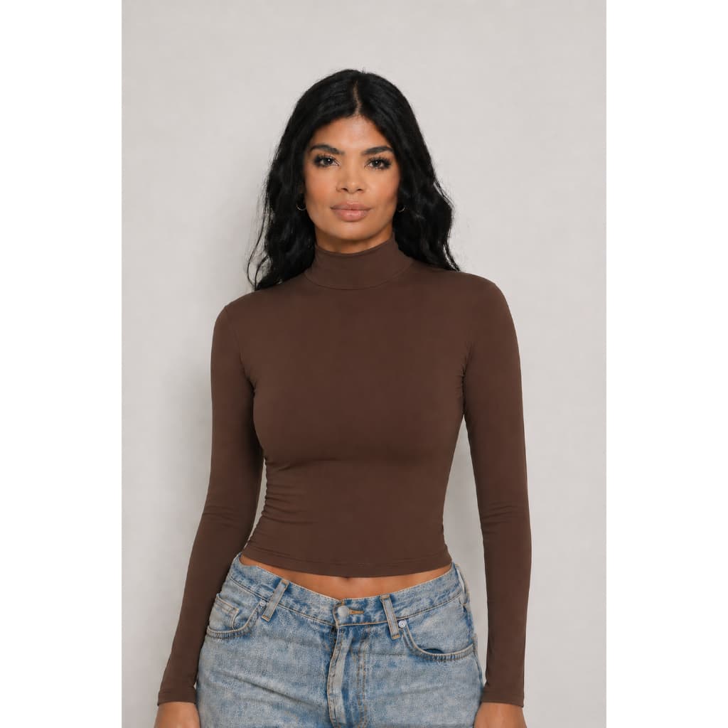 Blusa Feminina Manga Longa Gola Alta Segunda Pele Básica Gola Estendida Justa Confortável Inverno