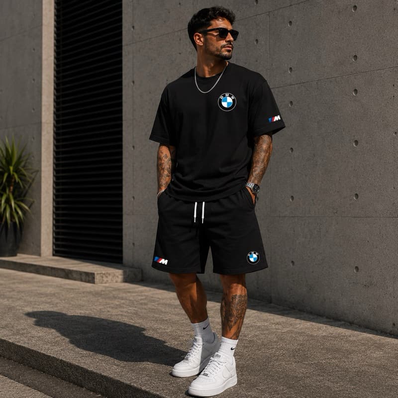 Conjunto KIT Bmw Camiseta algodão E Bermuda Tectel Estampados Camisa Masculina Camiseta Short BMW 3 M