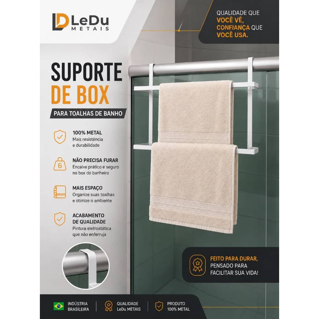 Toalheiro de Parede Duplo Sem Furo Porta Toalha Banheiro Fácil Instalação Suporte de Box para Toalhas