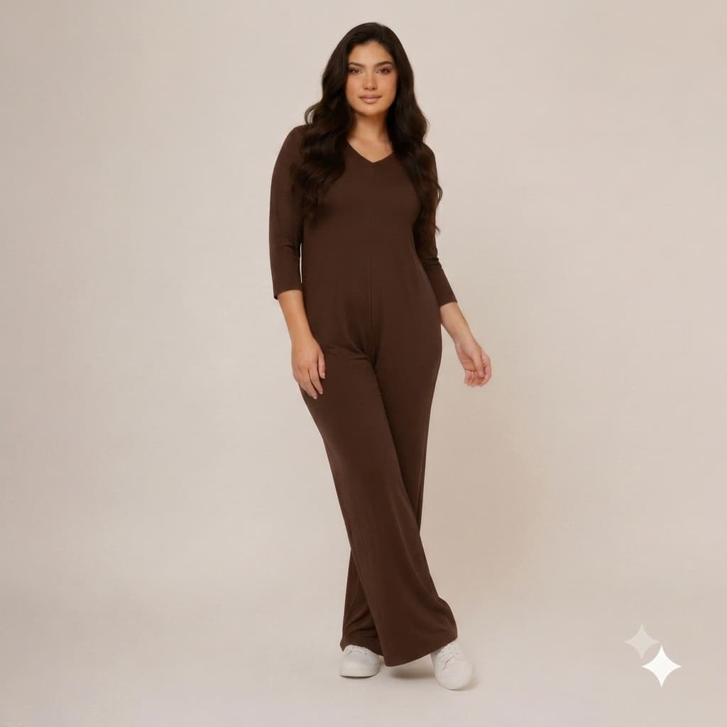 Macacão Feminino Pantalona Manga Longa com Bolsos Gola Alta Soltinho Elegante Outono Inverno Moda Feminina