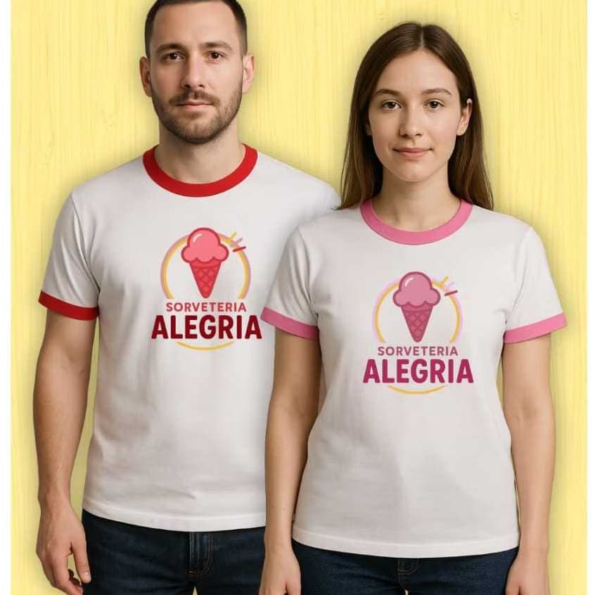 Camiseta Duo Personalizada • Frente e Costas • Manga e Gola Coloridas  Uniforme profissional