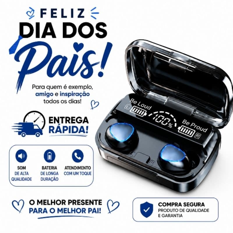 Fone De Ouvido Sem Fio M10 Bluetooth 5.1 Display Led Power Bank Audio Premium