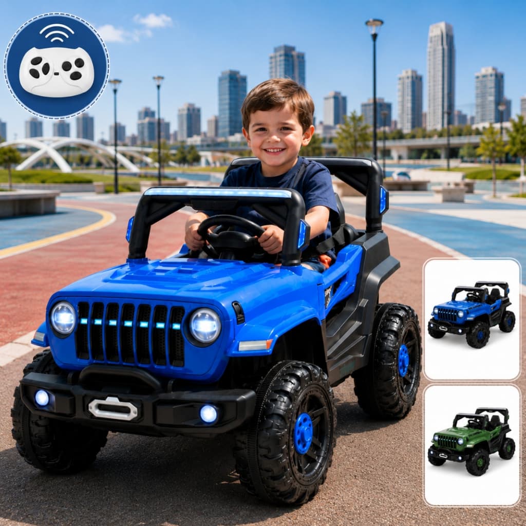 Carro Elétrico Infantil Mini Jipe Off-road 12v, +3 Anos, Quadriciclo com Som, Luz, Controle - Verde ou Azul (Zippy Toys)