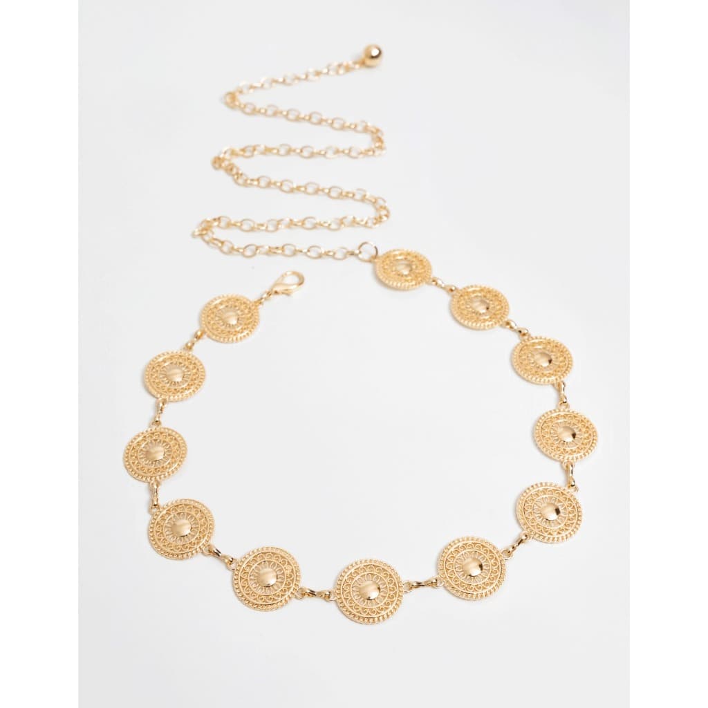 Cinto Feminino Corrente Fina Medalha Brilhante Moda Gringa