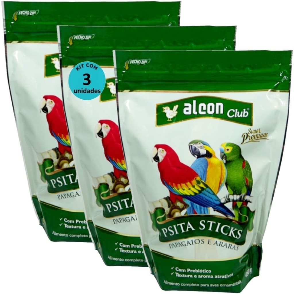 Alcon Club Psita Sticks 450g Super Premium Kit Com 3 Para Papagaios E Araras