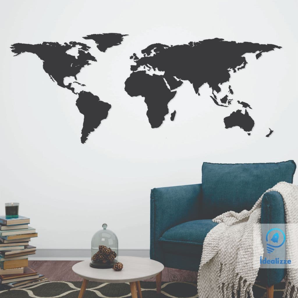 Mapa Mundi Decorativo Grande 240cm Em Mdf Preto