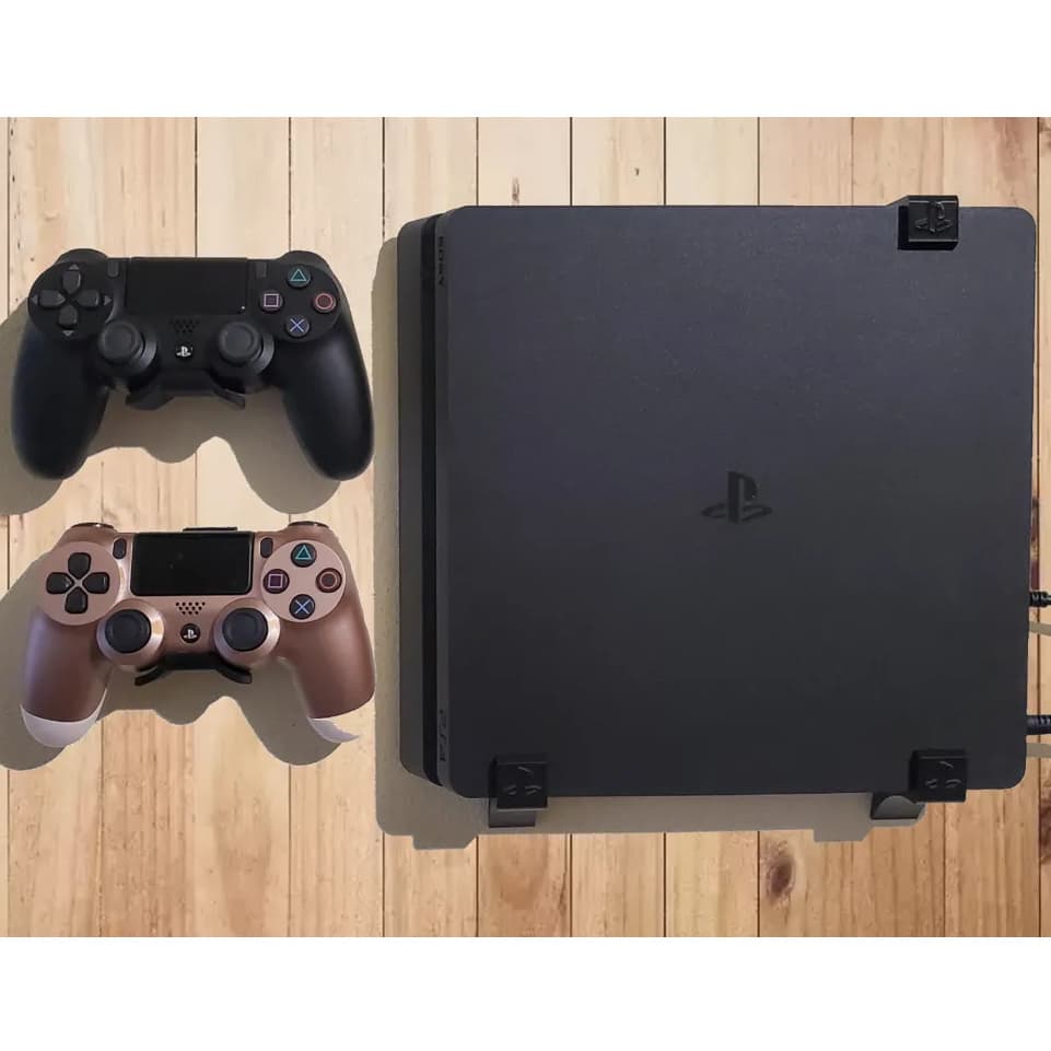Suporte PS4 Slim Parede + Com 2 Suportes Para Controles + Gabarito Furos Completo Premium