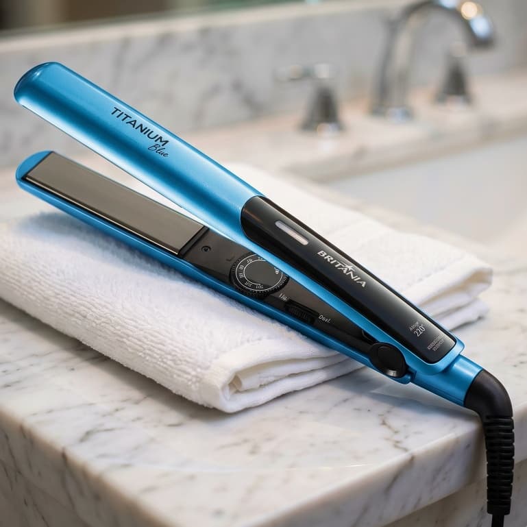 Chapinha Prancha De Cabelo Britania Titanium Blue Progressiva Alisadora Cabelos Beleza 220ºC Alisa Modela - Bivolt