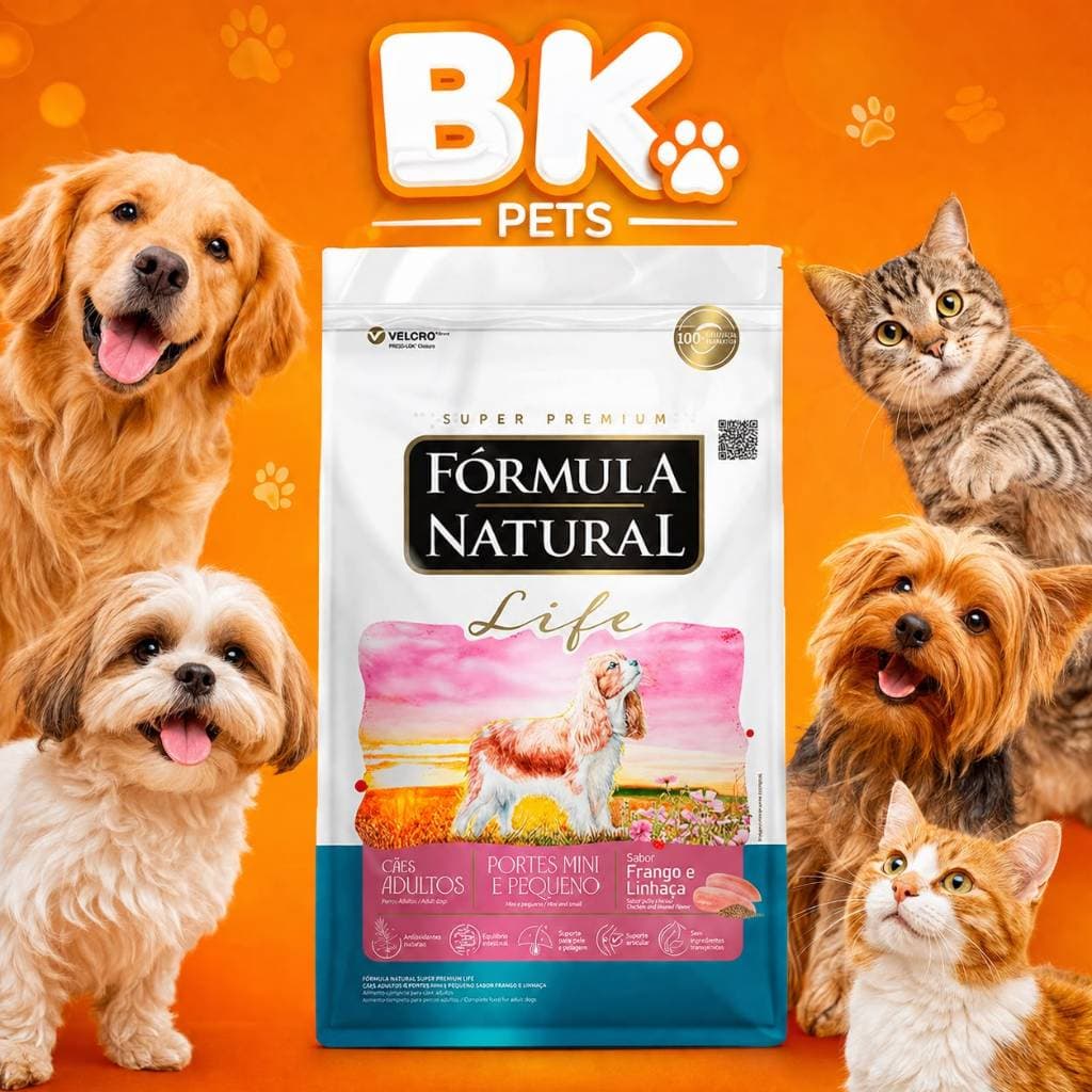 Ração Fórmula Natural Life Cães Adultos Porte Mini e Pequeno Frango e Linhaça Super Premium 15kg