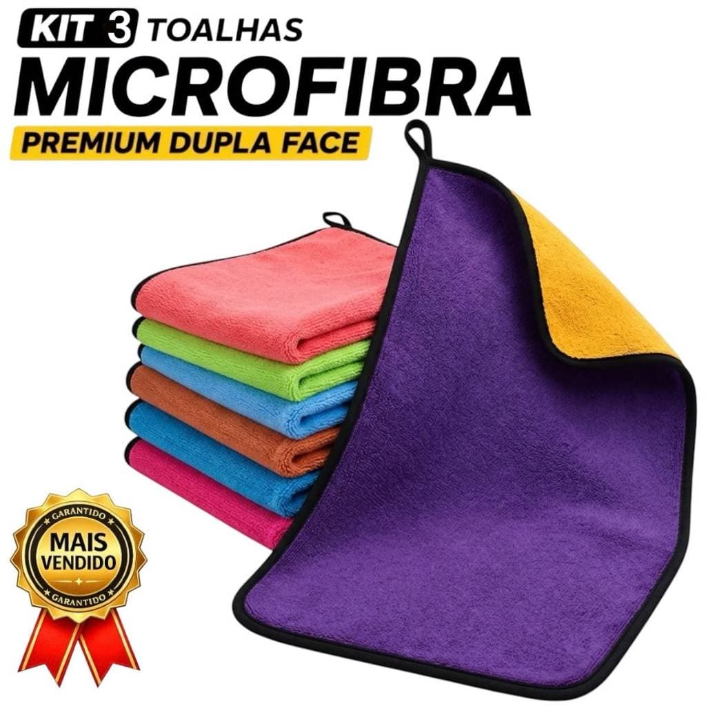 Kit 3 Toalha Pano Automotivo Limpeza 30x40 Carro Microfibra Dupla Face