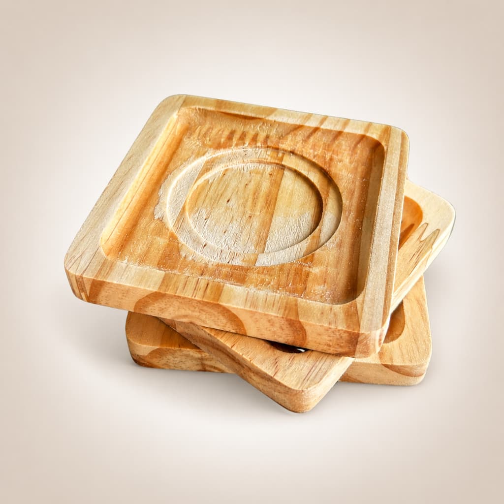 Kit 4 Pires Madeira Pinus Descanso para Xícara e Caneca Cantinho do Café