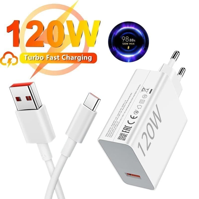 Xiaomi 120W Carregador Completo Rapido Turbo Power Cabo USB + Cabo Tipo C