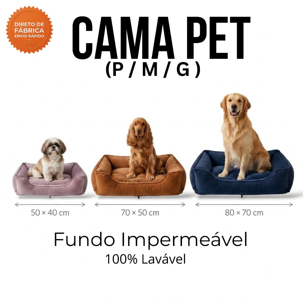 Cama Caminha Pet Suede Enchimento Siliconado e Zíper Removível Tamanho P /M / G