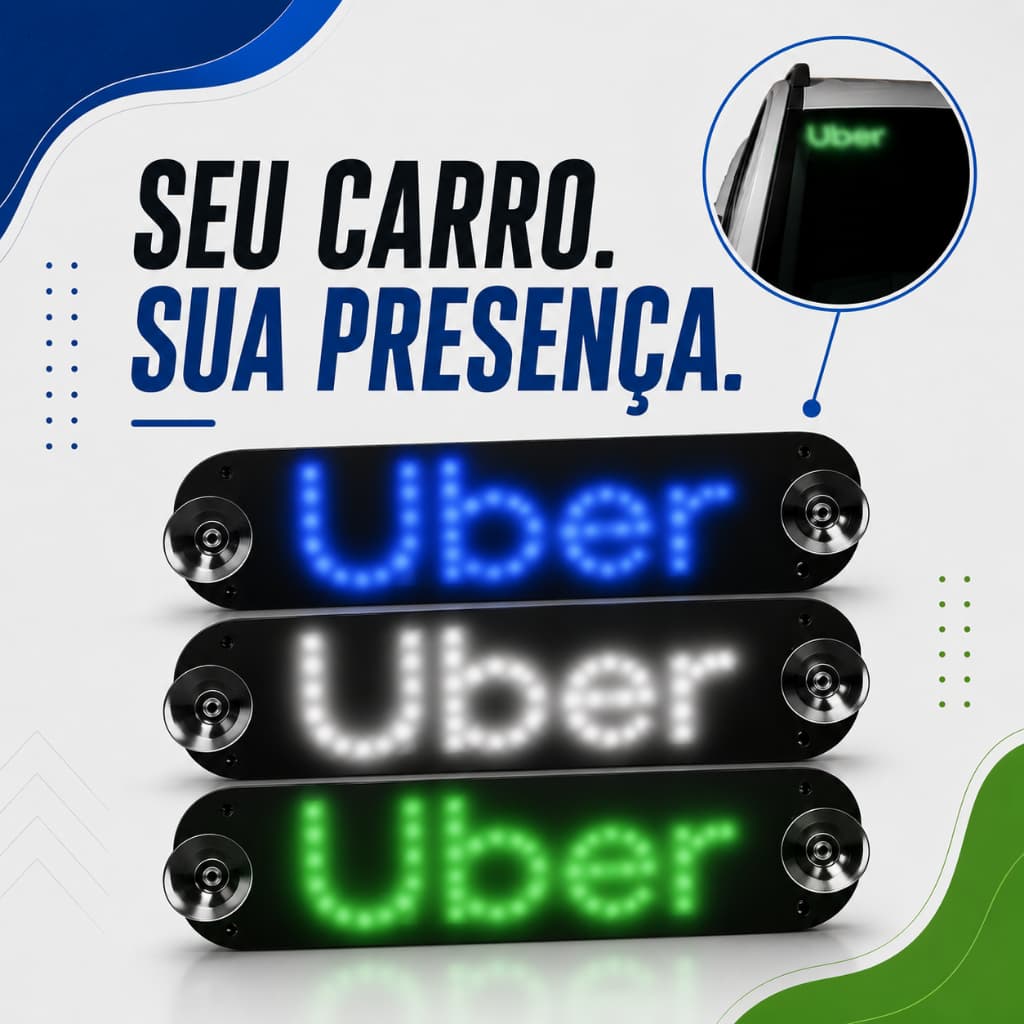 Placa Letreiro Led Uber Para Carro de Aplicativo / Motorista