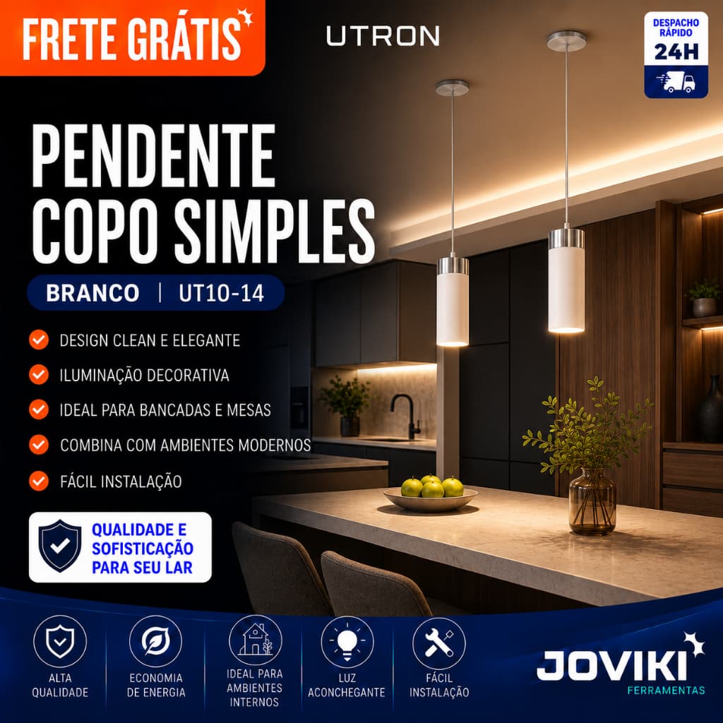 Pendente Branco Copo Simples UT10-14 - Utron