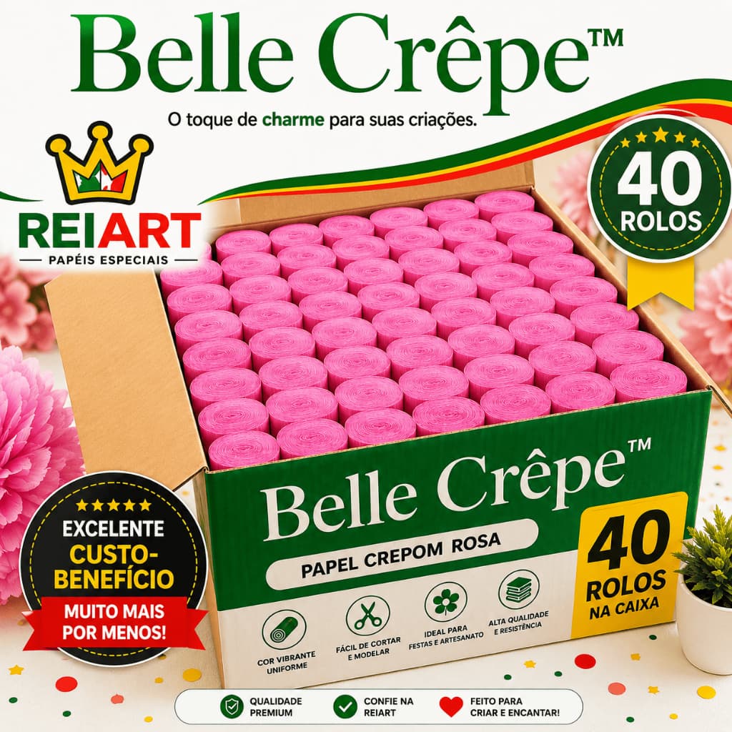 Caixa 40 Rolos Papel Crepom Várias Cores Decoração Festas Trabalhos Artesanatos  Festas Eventos