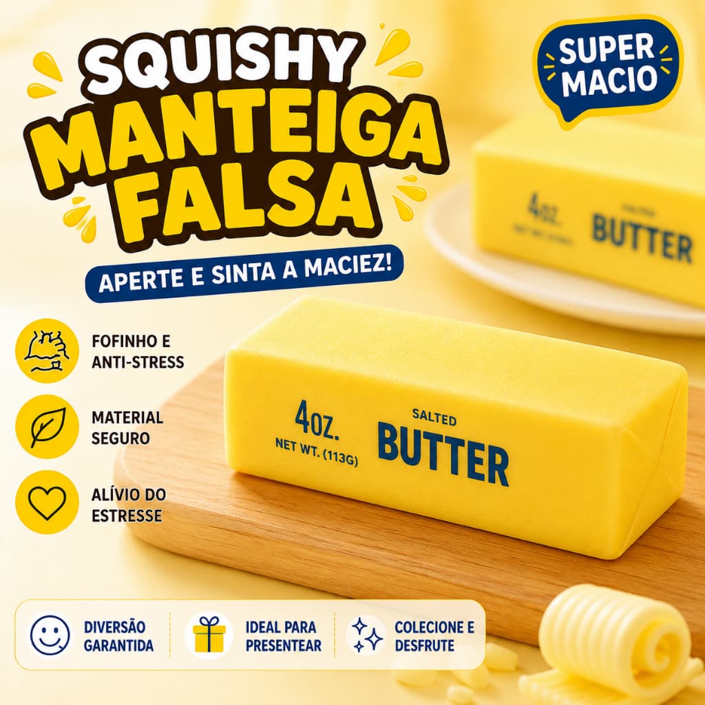Squishy Manteiga Butter Falsa Macia de Aperta Brinquedo Alivia Stress Criança e Adulto