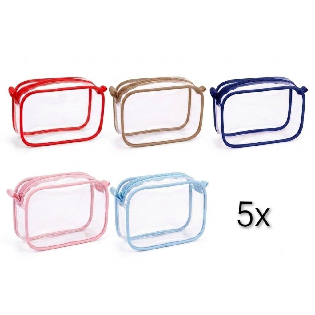 kit 5 Necessaire transparente tipo cristal organizadora de maquiagem/viagens