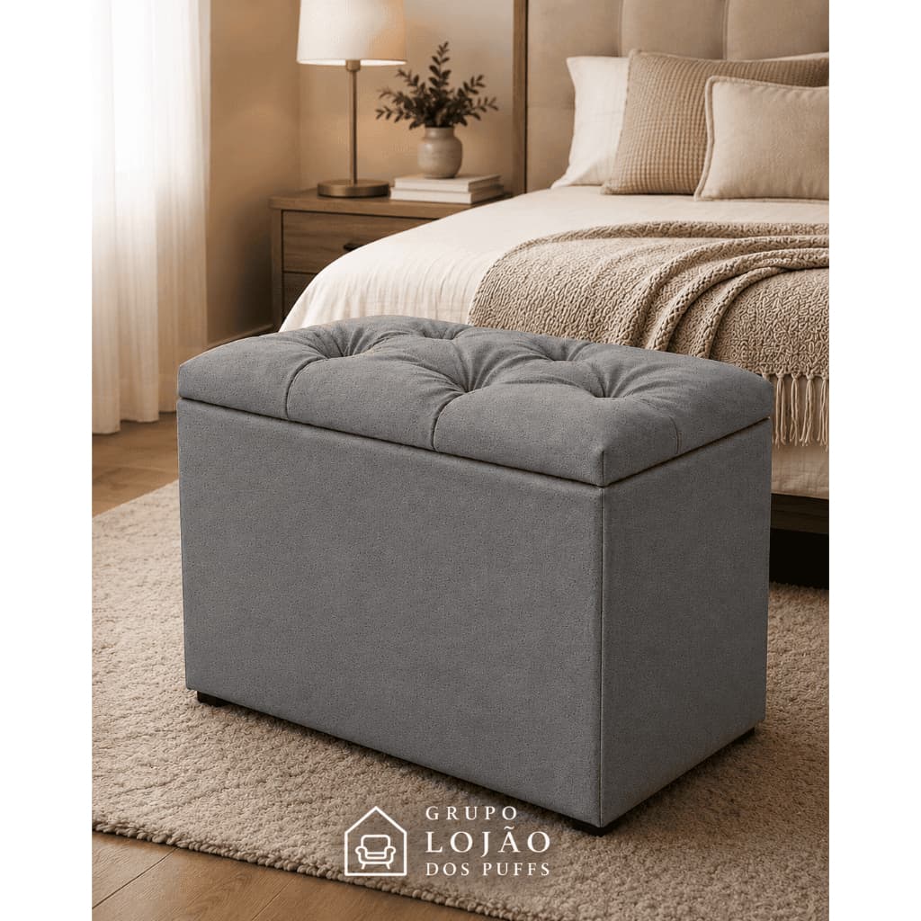 PUFF BAU ESTOFADO SUEDE ORGANIZADOR MULTIUSO RESISTENTE PARA QUARTO SALA CASA PENTEADEIRA BRINQUEDOS