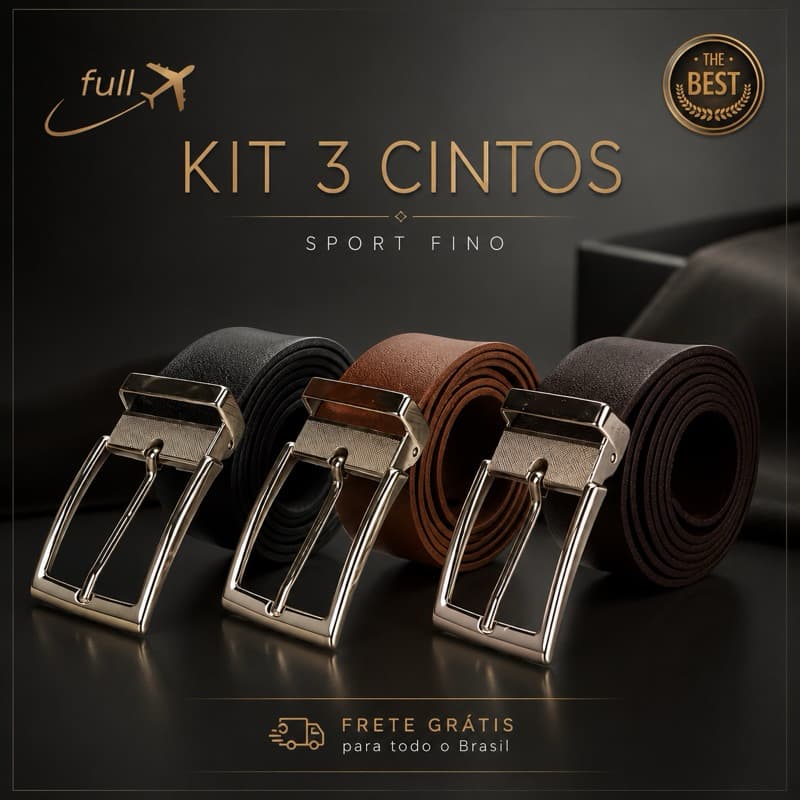 Kit 3 Cintos Social Masculino Couro Ecológico Resistente Confortavél  Envio Imediato