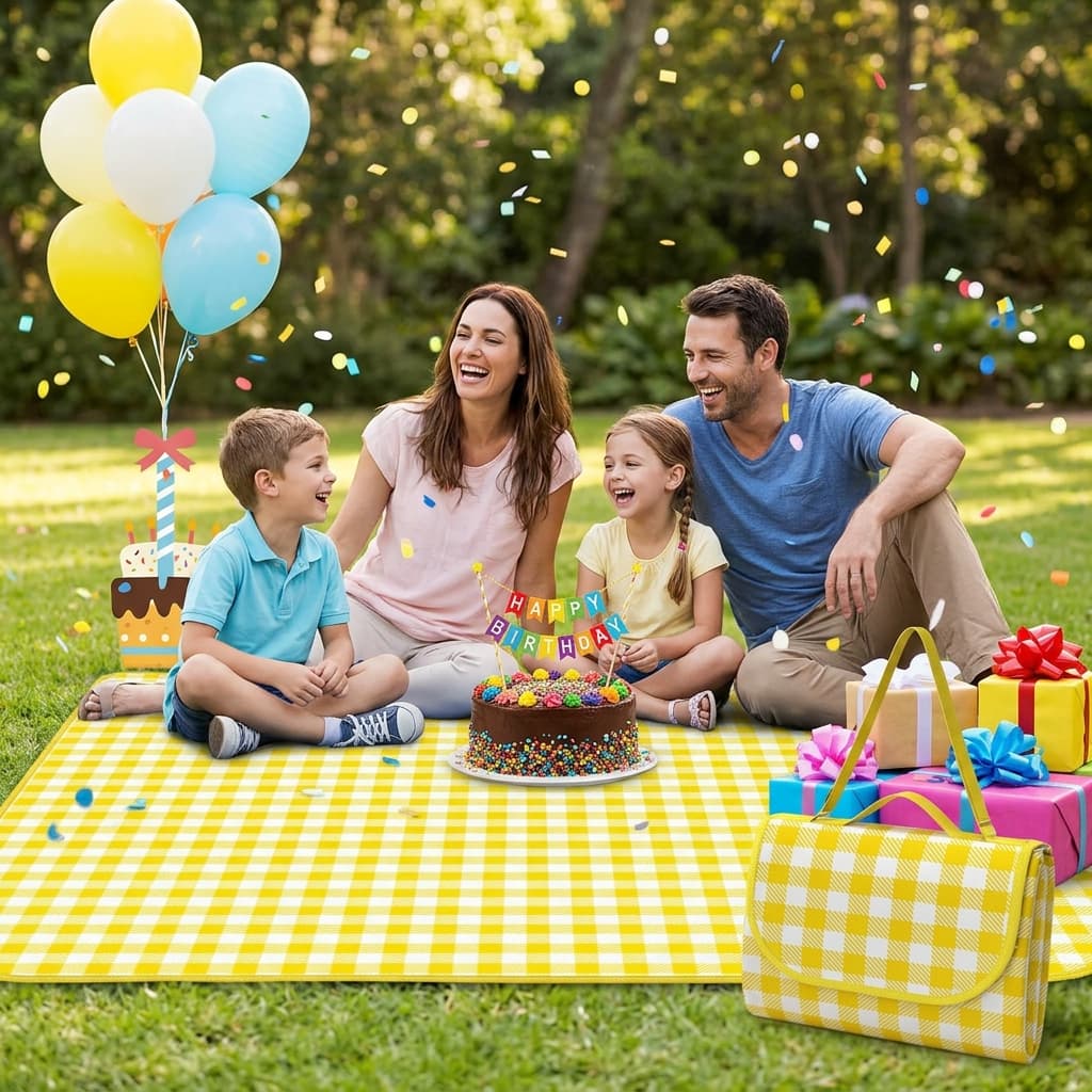 Tapete de Piquenique Impermeável Dobrável 200x300cm Xadrez Antiumidade para Camping Praia Parque com Alça