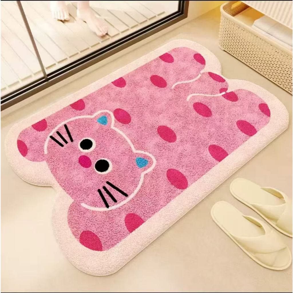 Tapete Banheiro Estampa Gato Cachorro 60X40 CM  Pelúcia Macio Antiderrapante Premium