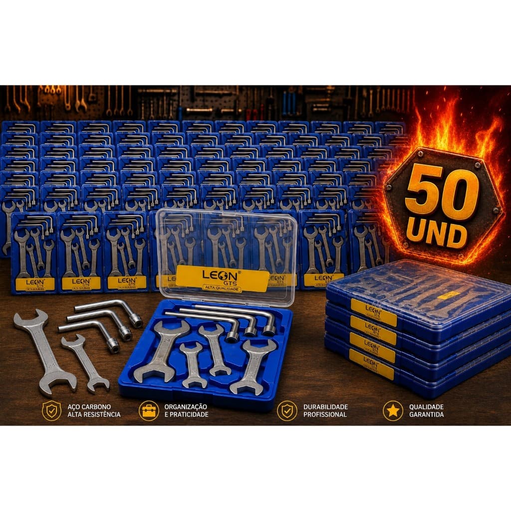 Kit 50 Conjuntos de Ferramentas com Maleta Chaves Fixas e Allen