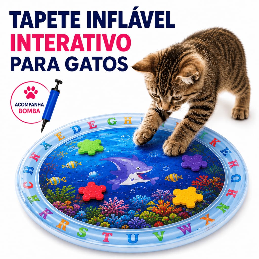 Tapete Inflável Interativo para Cães e Gatos Brinquedo Sensorial Antiestresse Dobrável Pet com Bomba