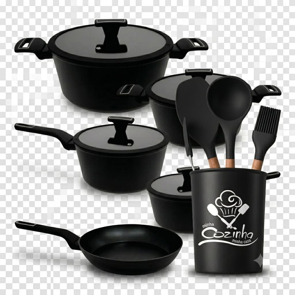 O Jogo de Panelas Brinox Cerâmico 5 Pçs Carbon Ceramic Indução + Kit Utensílios 7Pç