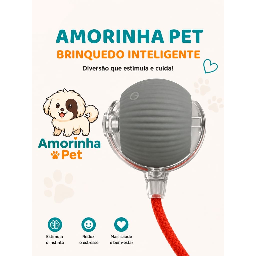 Brinquedo Inteligente para Gatos e cachorros Bola Rolante Automática com Cauda de pano Recarregável