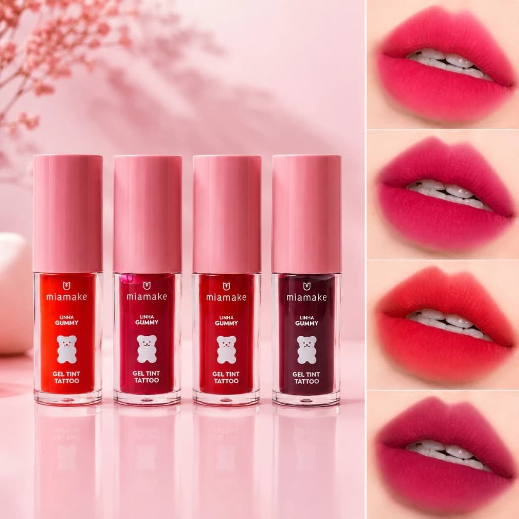 Lip Tint Gel Tattoo Mia Make Gummy Longa Duração Efeito Natural para Lábios e Bochechas 3,2g