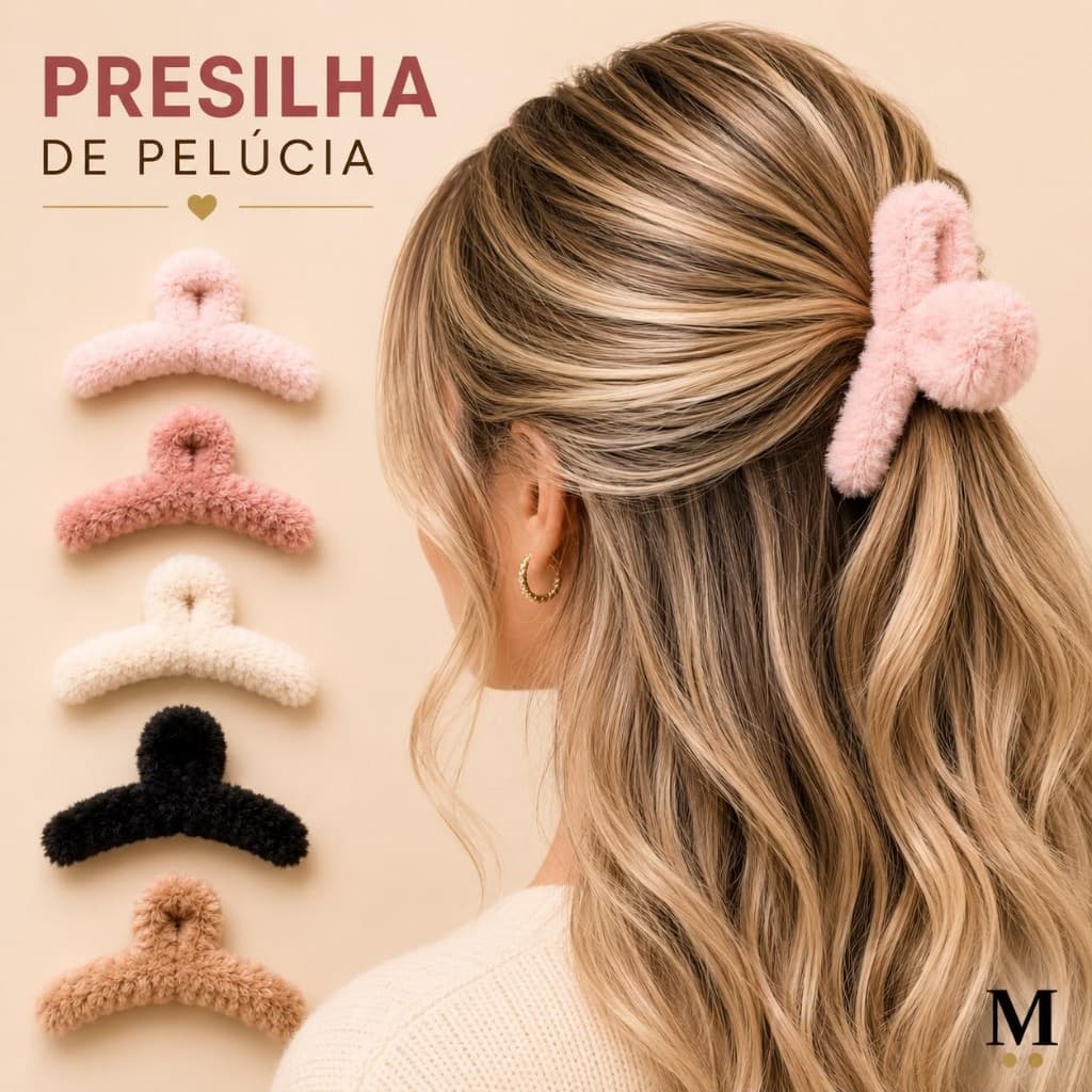 Piranha de Cabelo Peluche Fofa - Prendedor Grampo Para Trás da Cabeça Pelúcia Antiderrapante - Presente Feminino
