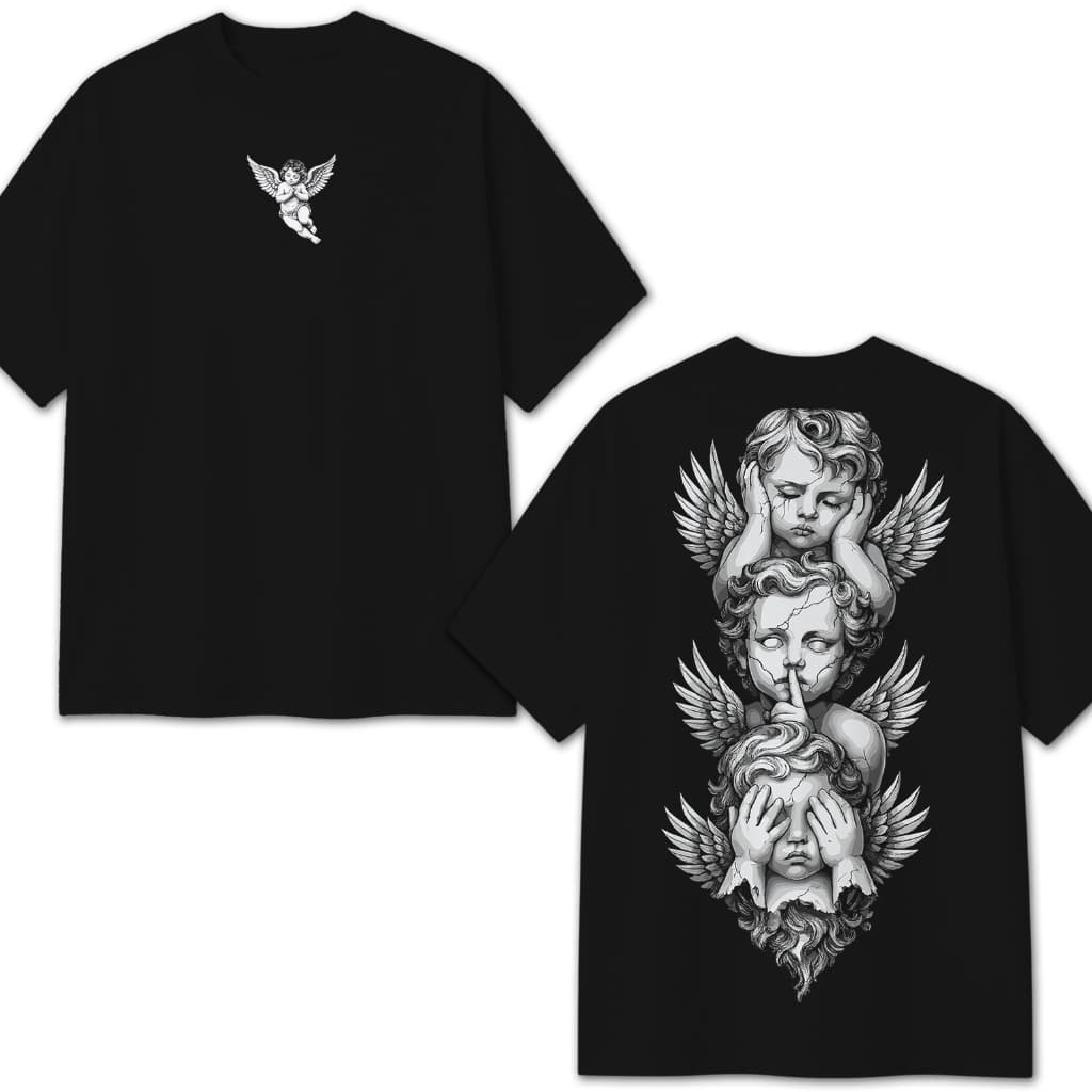 Camiseta Oversized Estilosa Anjos Unissex Estilo Casual 100% Algodão Blusão Streetwear Verão