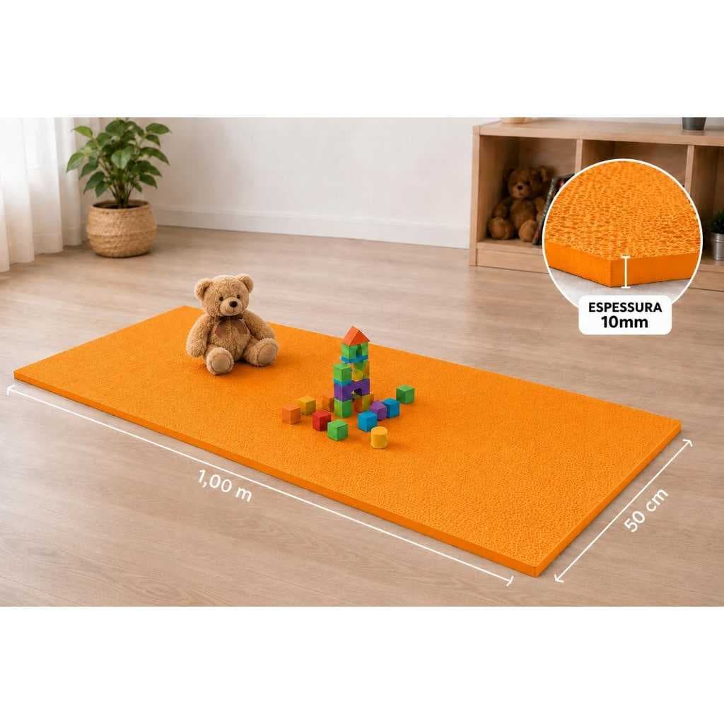 Colchonete Tapete Infantil EVA Laranja Antiderrapante 100x50cmx8mm Conforto e Segurança para Crianças
