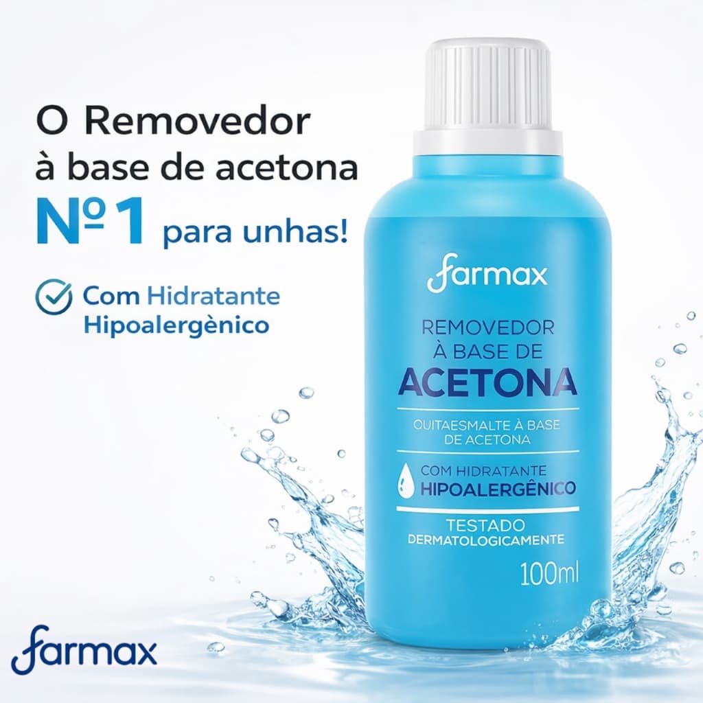 Removedor de esmalte com acetona farmax 100ml | hipoalergênico | Testado dermatologicamente