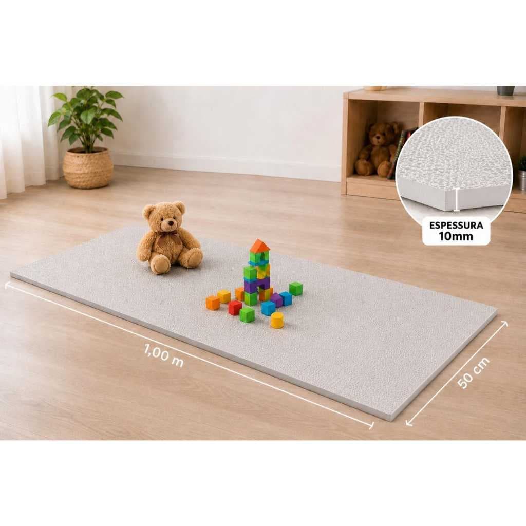 Colchonete Tapete Infantil EVA Cinza Antiderrapante 100x50cmx8mm Conforto e Segurança para Crianças