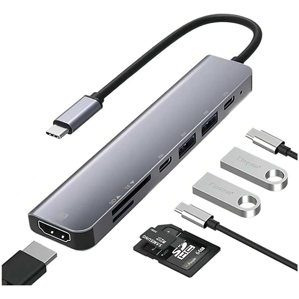 Hub Adaptador USB 7 Em 1 USB 3.0 USB 2.0 USB-C Expansor De Portas Alta Velocidade Para Notebook PC MacBook Plug Play