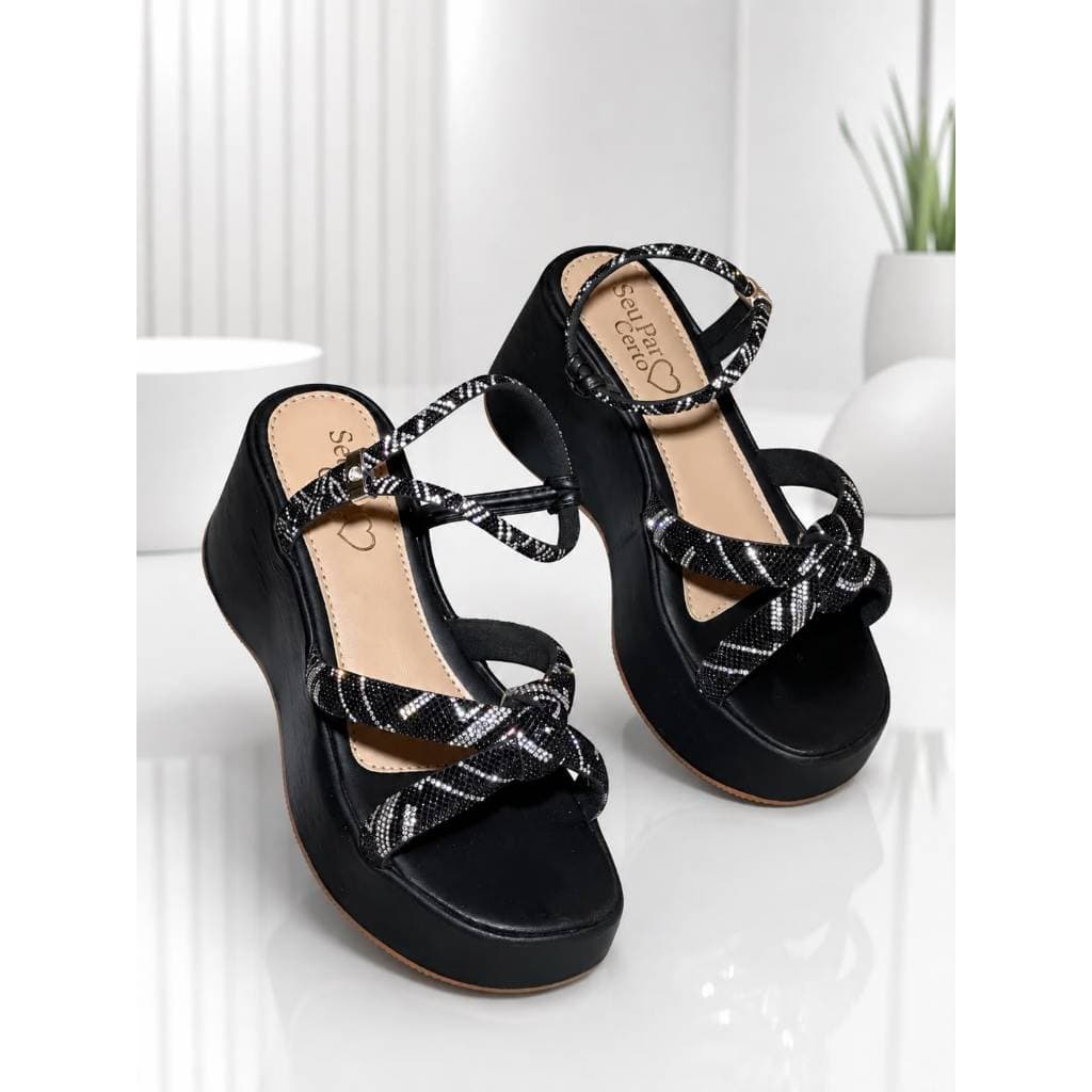 Sandália Plataforma Anabela Feminina birken salto alta birken brilho perfeita 101 tendencia